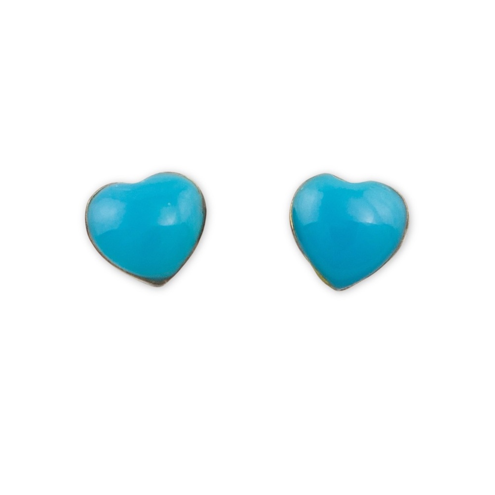 Vintage Blue Enamel Sterling Silver Heart Stud Earrings Small Studs
